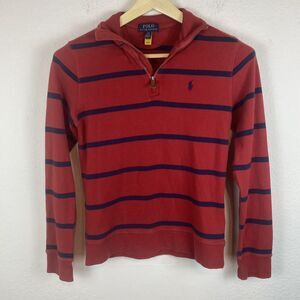 Polo Ralph Lauren Boys Large 14-16 Stripe Cotton Long Sleeve 1/4 Zip‎ Pullover